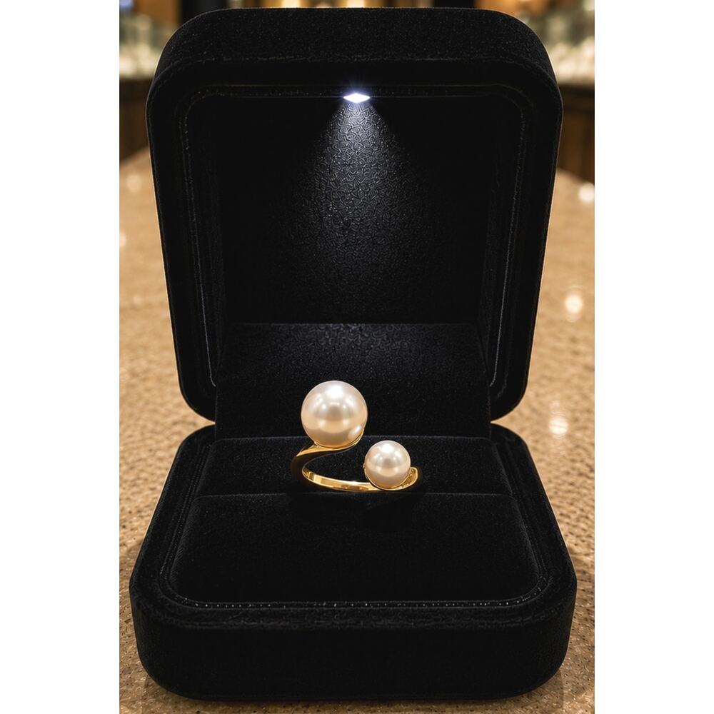 Trendy Magical Faux Pearl Cuff Ring Gold One Size